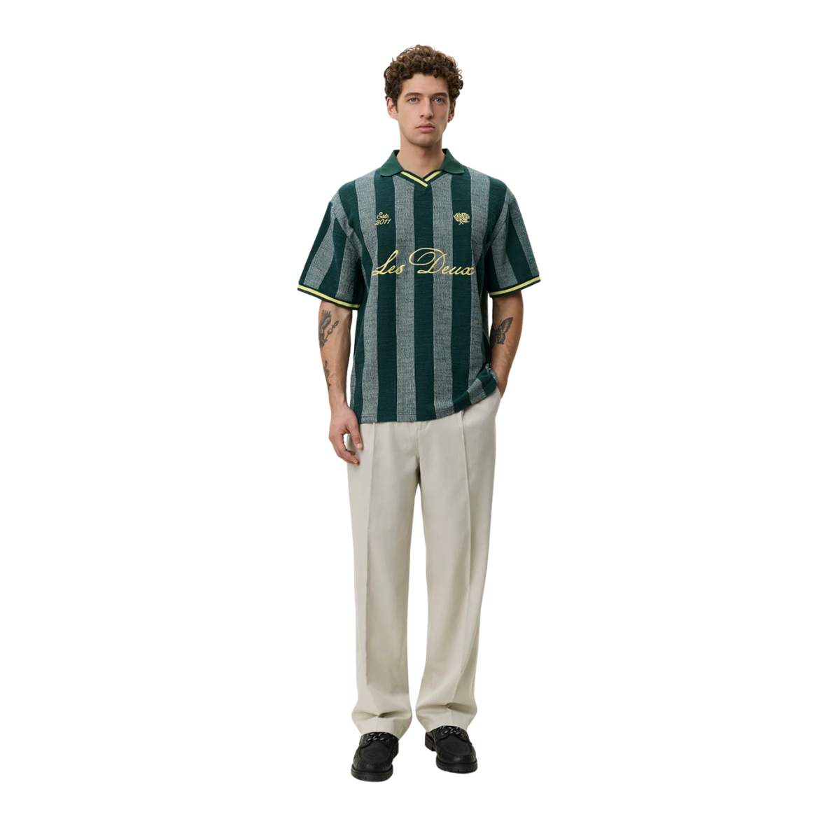 Stripe Jacquard Football Jersey - Pine Green