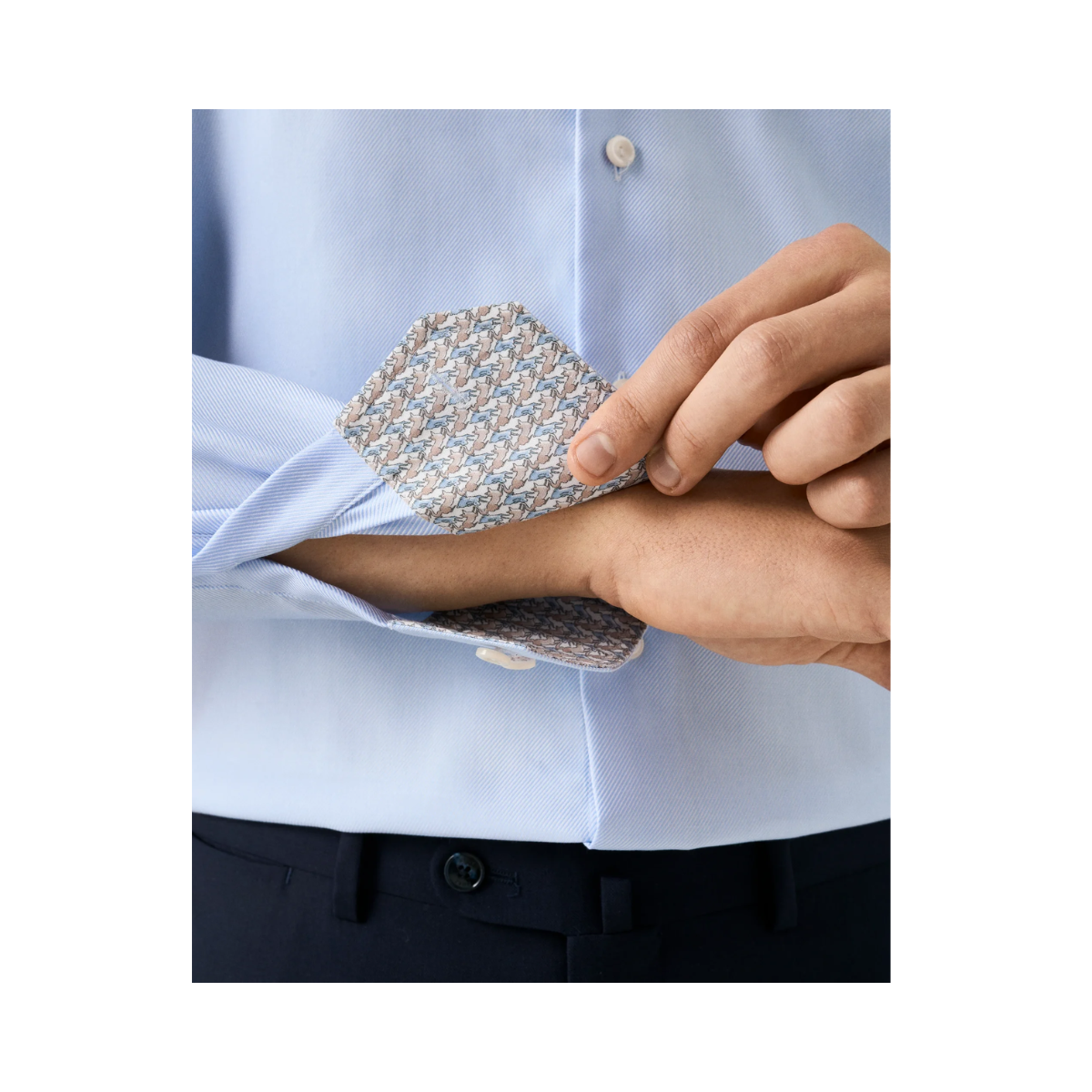 Geometric Effect Textured Twill Shirt - Light Blue