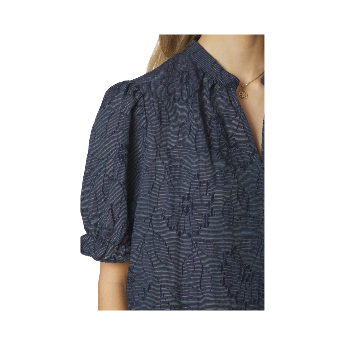 Zika Flower Stripe Blouse - Dark Blue