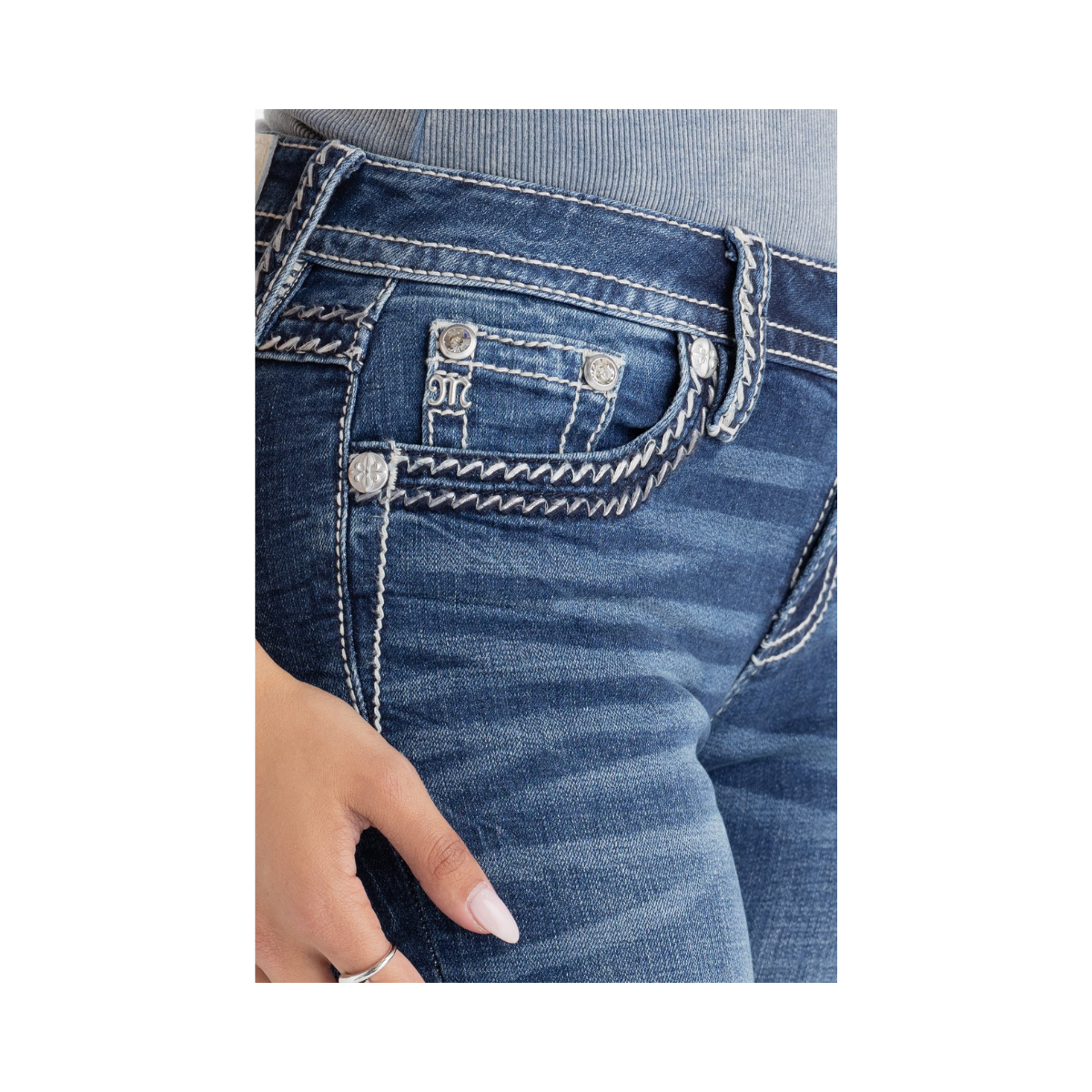 Caroline Stitched Bootcut Jeans - Med/dark Wash&nbsp;