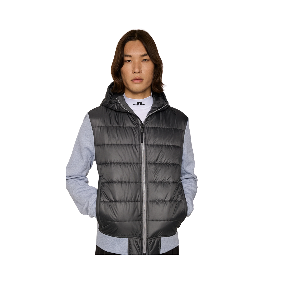 Seth Hybrid Zip Hood - Medium Grey Melange