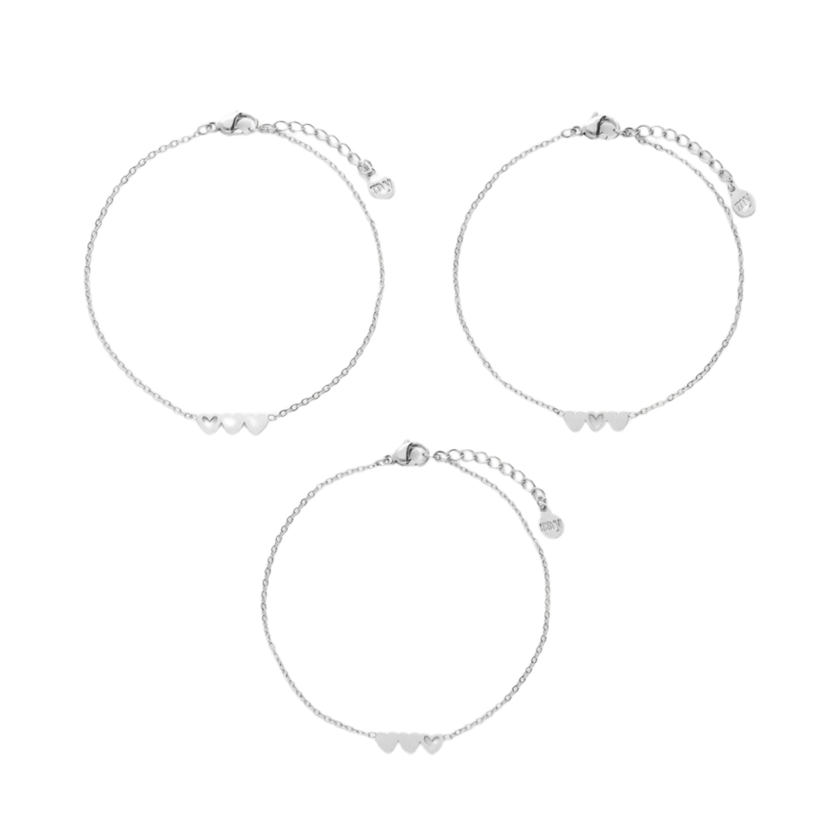 Bracelet Set 3 Hearts - Silver