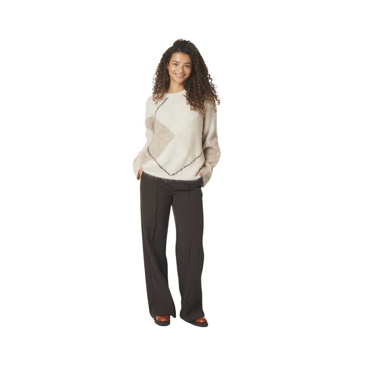 Inga Check Fluff Knit Blouse - Creme
