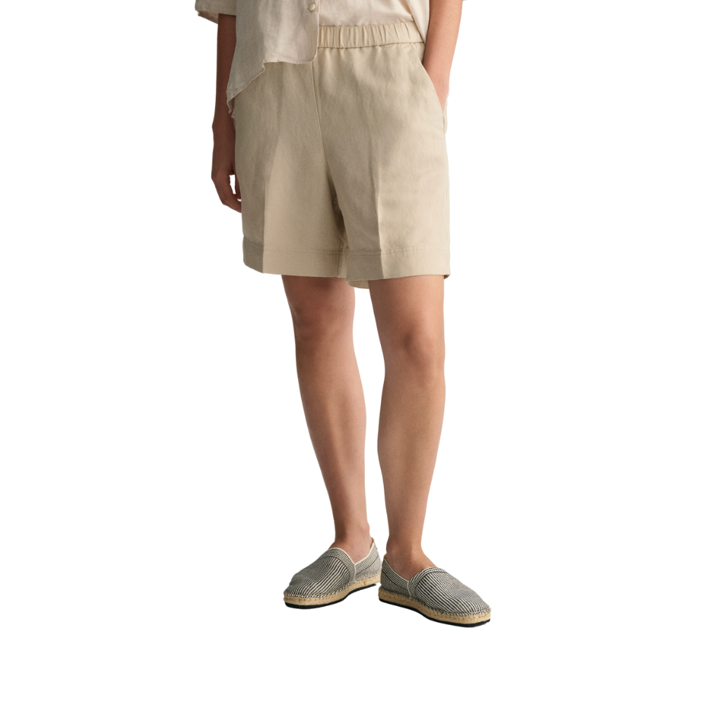 Relaxed Linen Blend Pull On Shorts - Beige