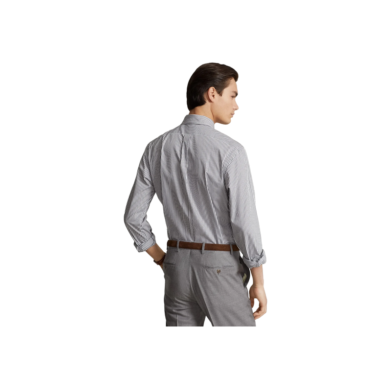Custom Fit Striped Stretch Poplin Shirt - Grey