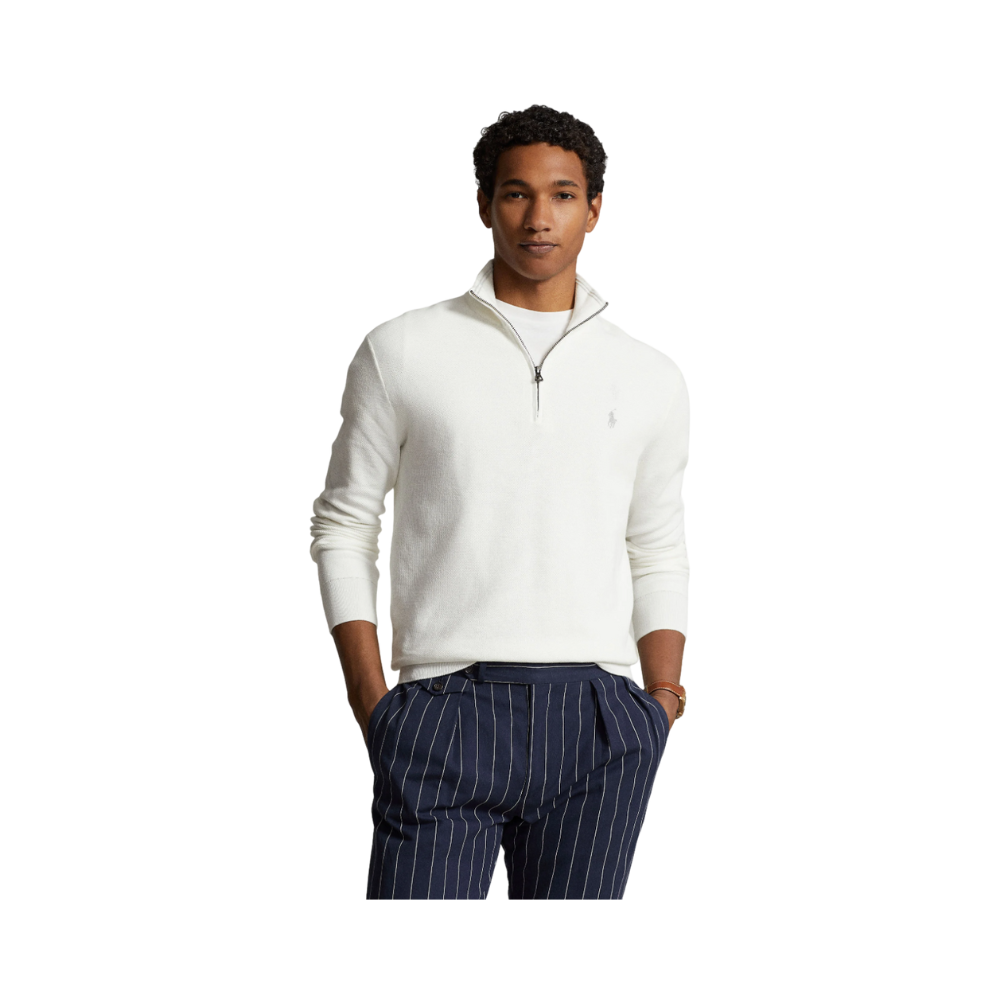 Mesh-Knit Cotton Quarter-Zip Sweater - White