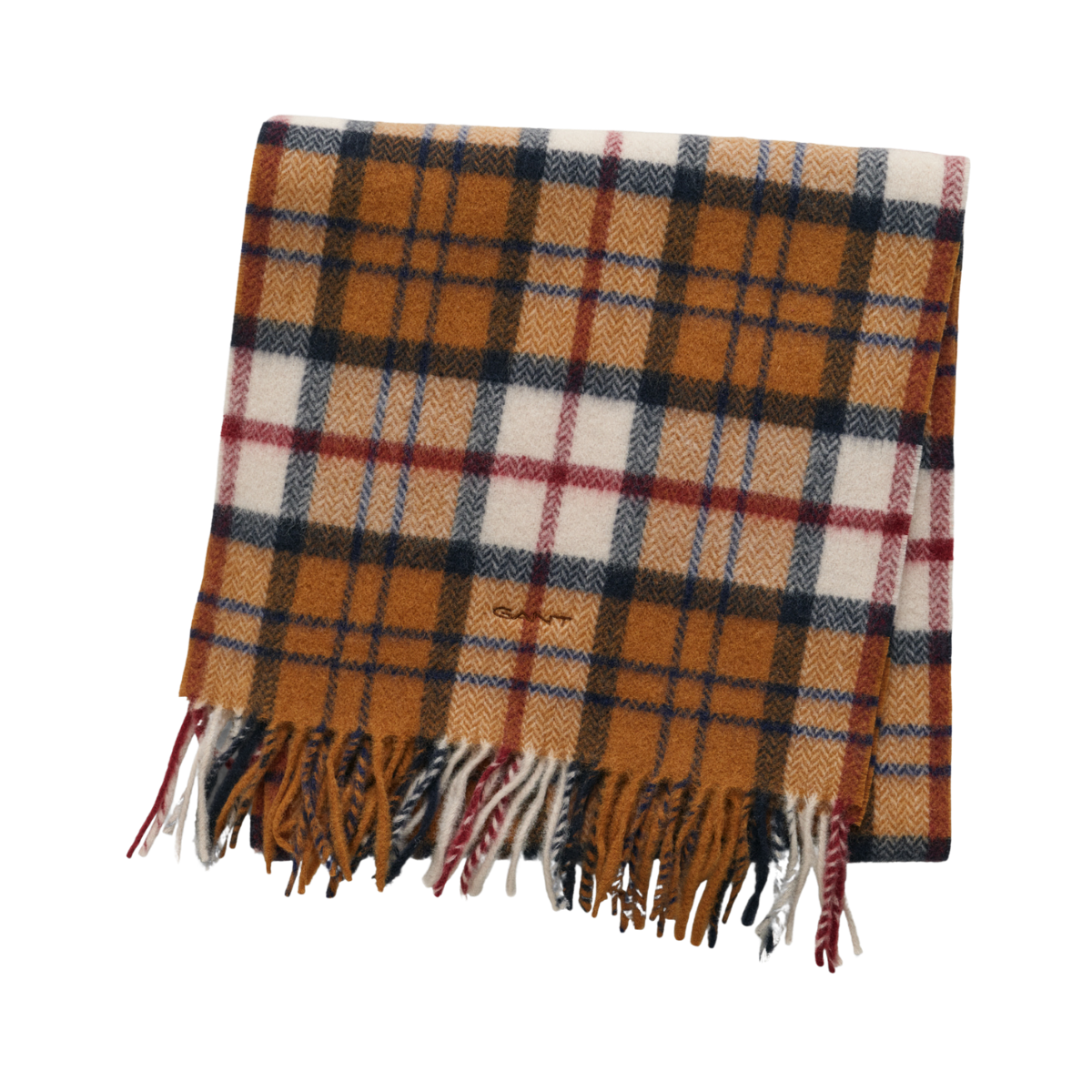 HERRINGBONE CHECK WOOL WOVEN SCARF - Brown