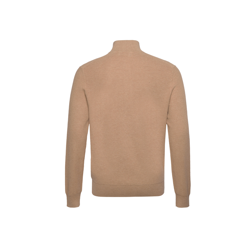 Mesh-Knit Cotton Quarter-Zip Sweater - Beige