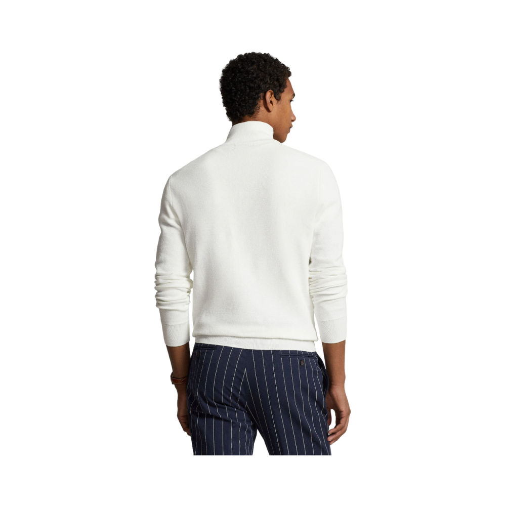 Mesh-Knit Cotton Quarter-Zip Sweater - White