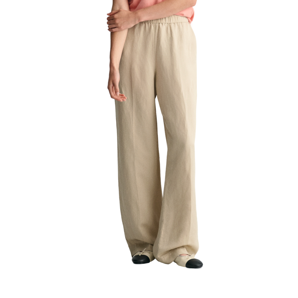 Relaxed Linen Blend Pull On Pants - Beige