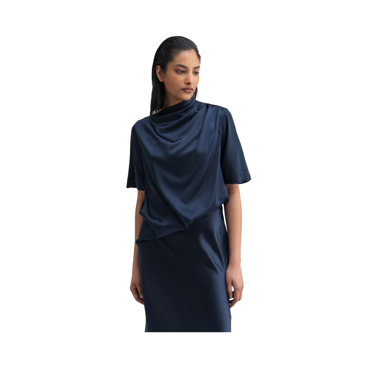 Lima satin silk tee - Midnight Blue