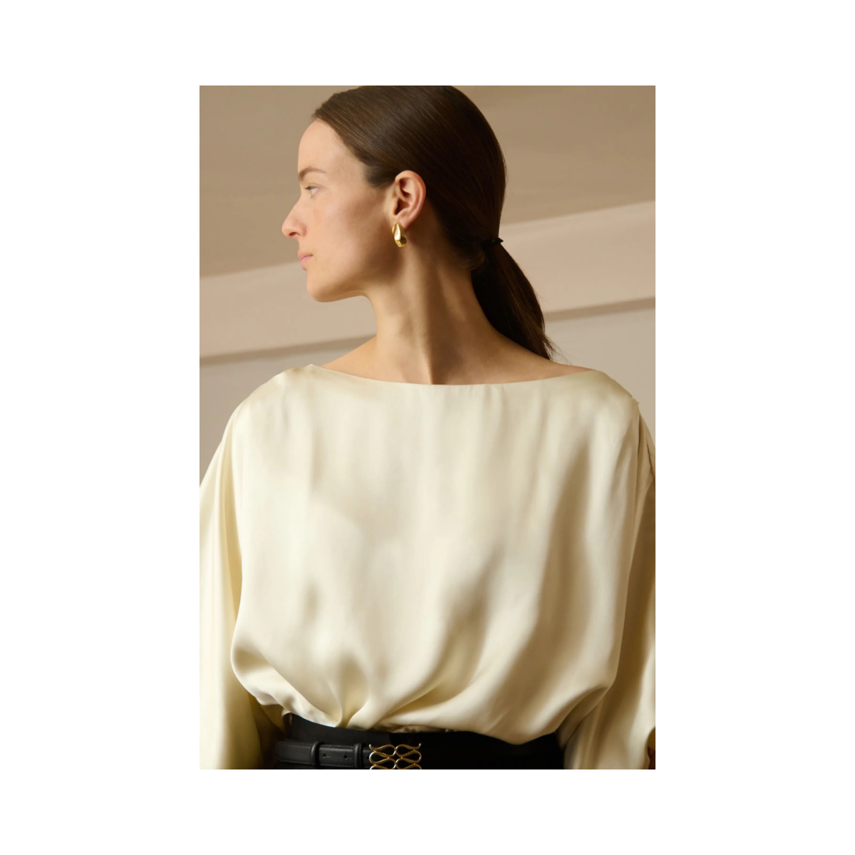 Havanna Boat-Neck Puff-Sleeve Blouse - Pearl