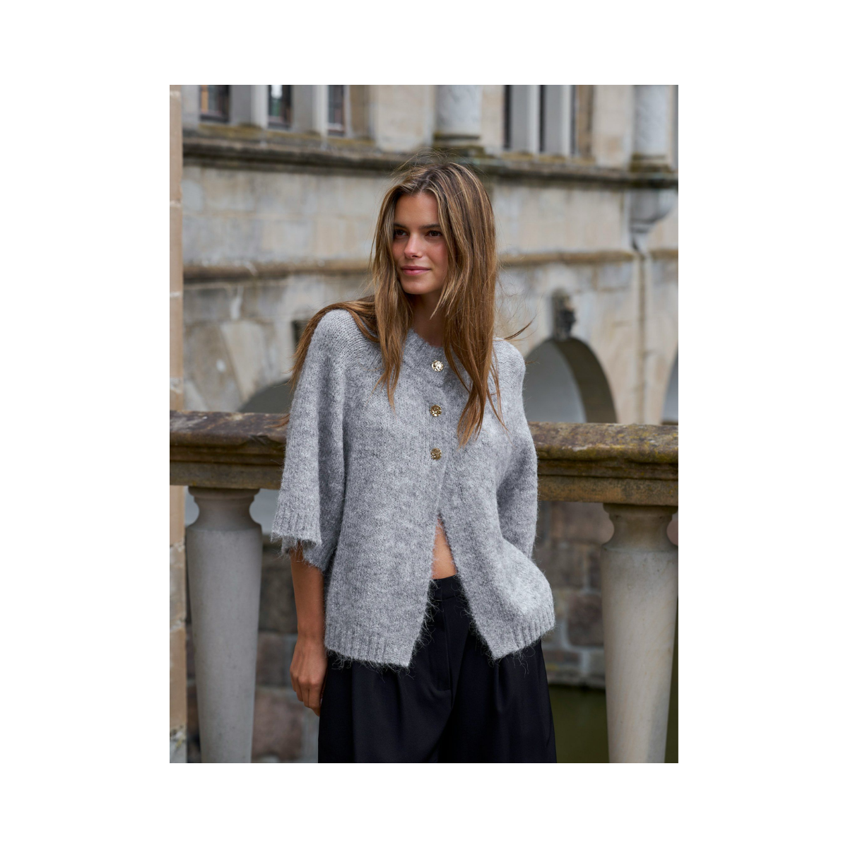 Benuta Fluffy Knit Cardigan - Grey Melange
