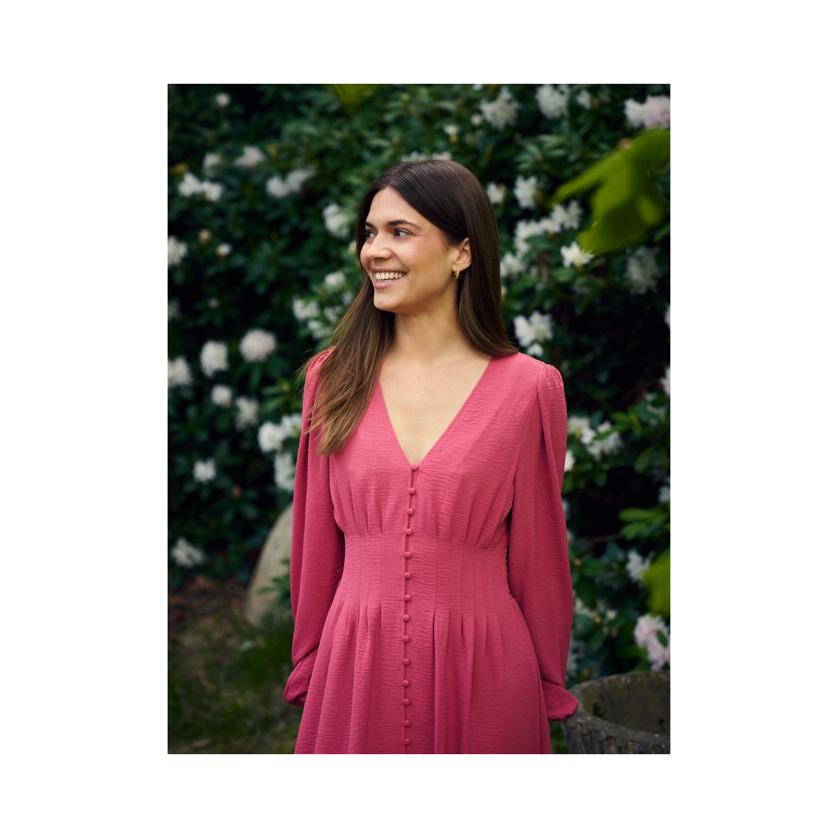 Annelie Solid Crepe Dress - Cherry Pink