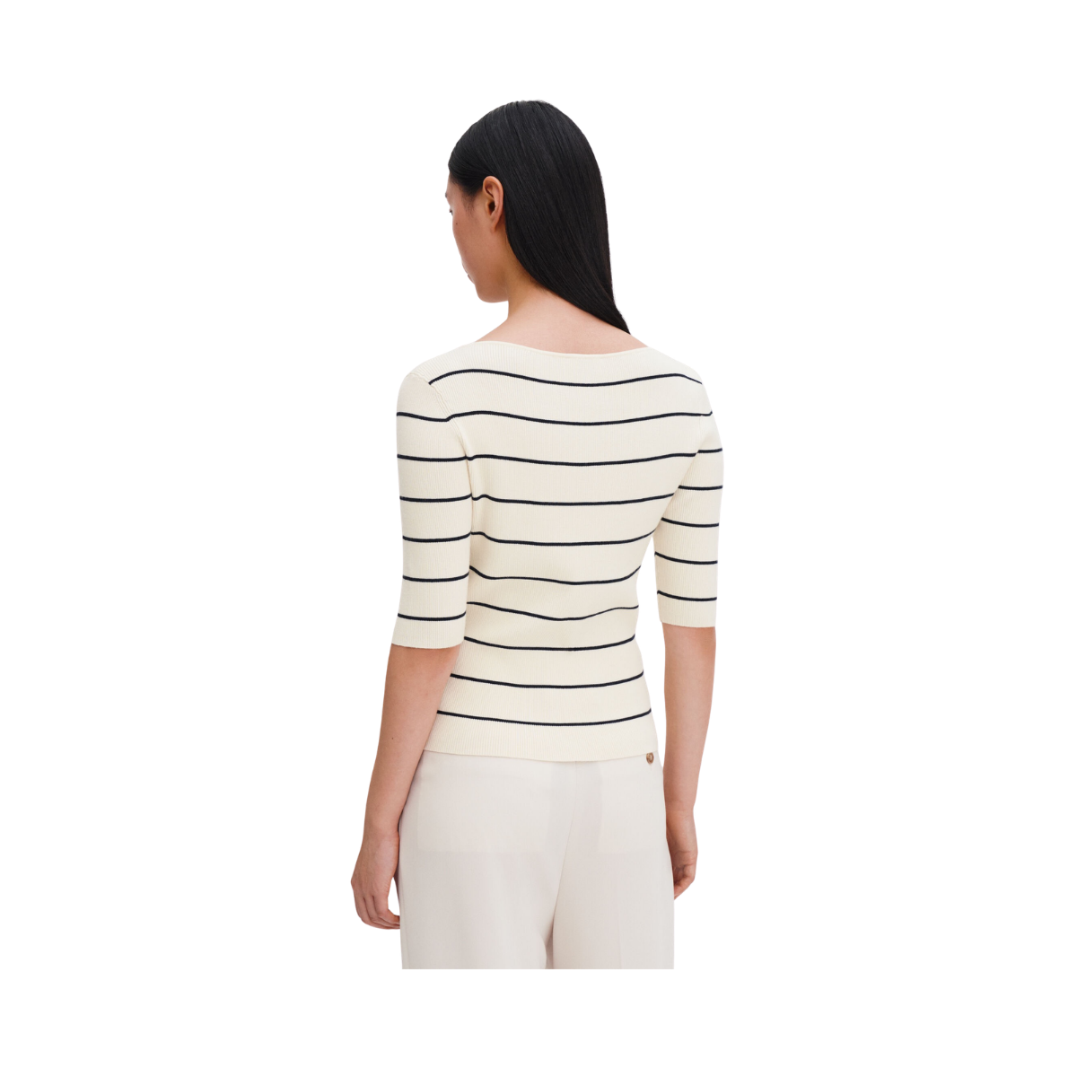 Boatneck Rib Top - White/Navy