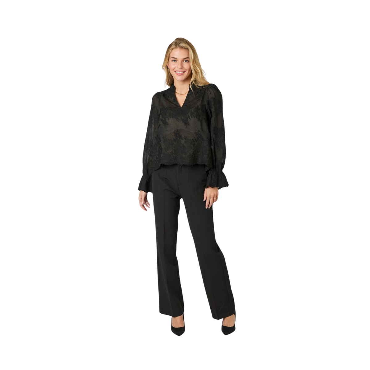 Amara Big Embroidery Blouse - Black