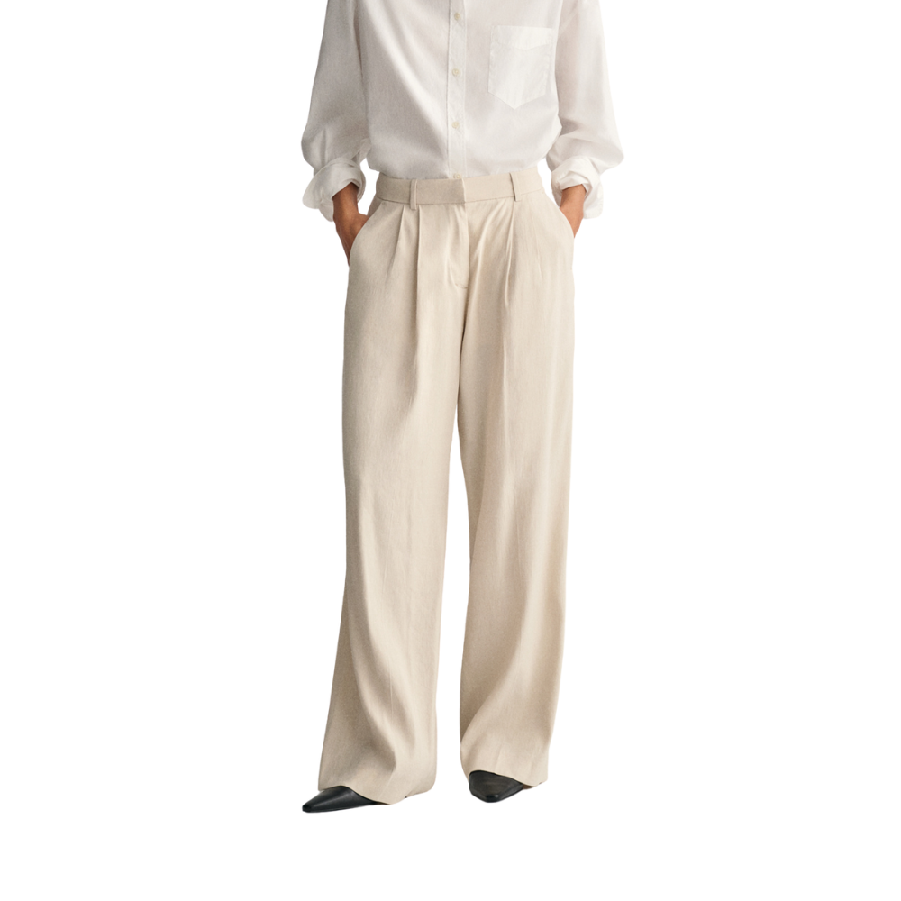 Relaxed Stretch Linen Tailored Pant - Beige