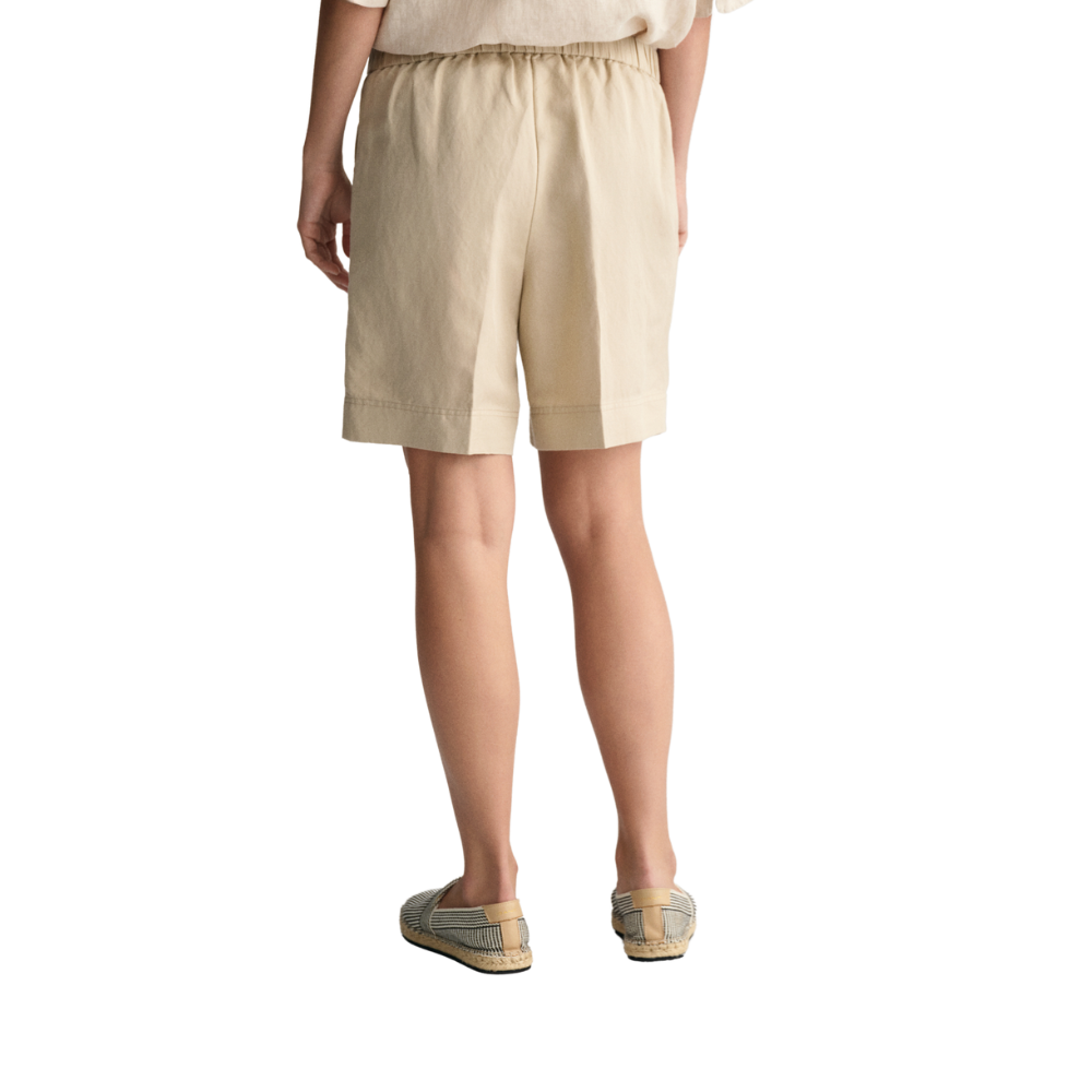 Relaxed Linen Blend Pull On Shorts - Beige