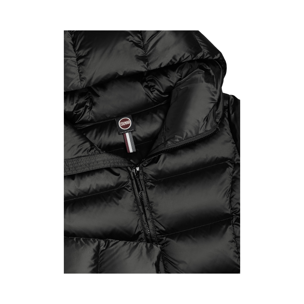 Ladies Long Down Jacket with Hood - Black