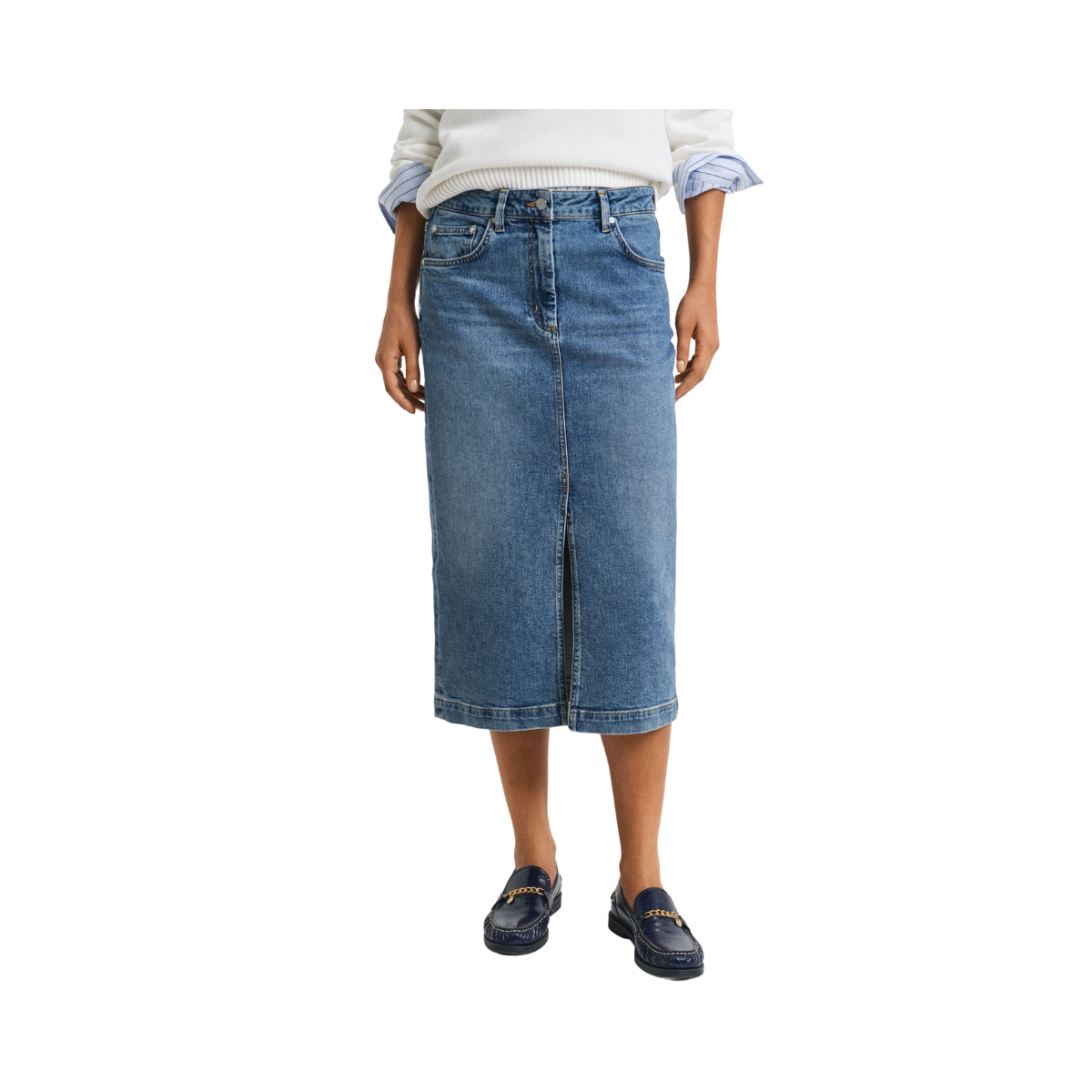 MIDI DENIM SKIRT - Mid Blue/Broken In