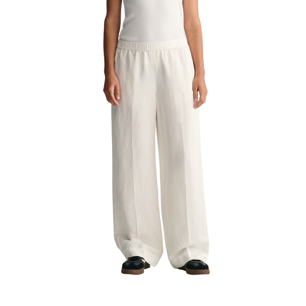 Relaxed Linen Blend Pull On Pants - White