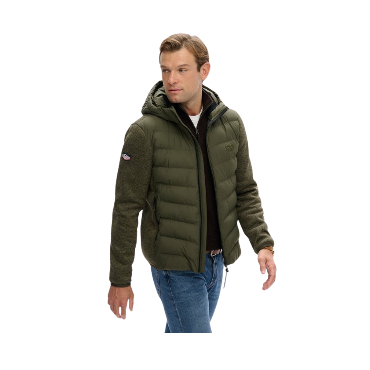 Hooded Storm Knit Hybrid Jacket - B9X Khaki Green Marl