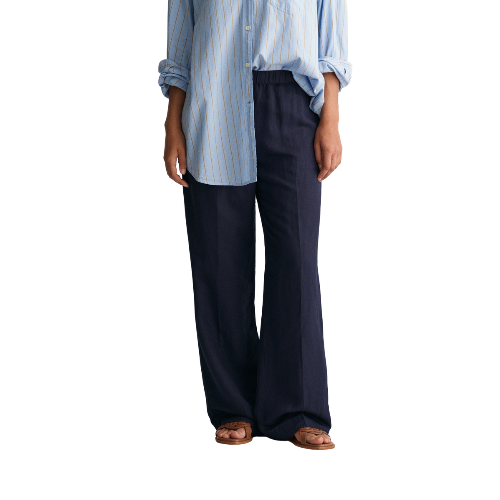 Relaxed Linen Blend Pull On Pants - Blue