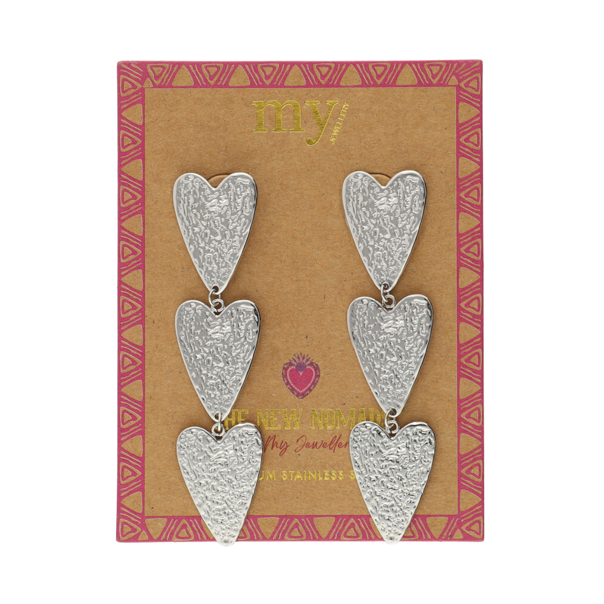 Earrings stmt 3 hearts - Silver