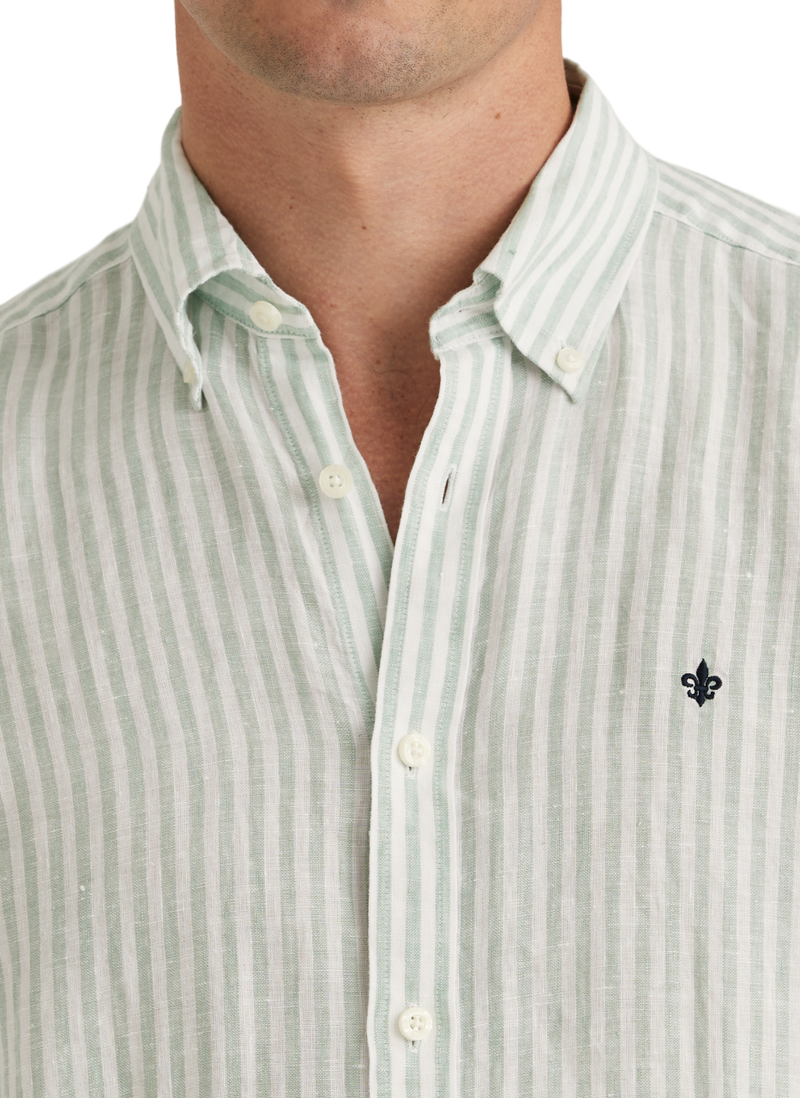 Douglas Linen Stripe Shirt - Green