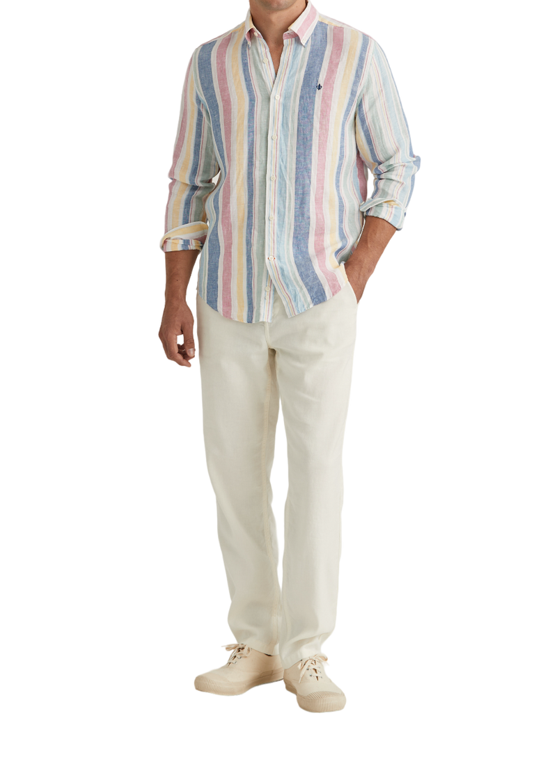 Linen Happy Stripe Shirt - Blue
