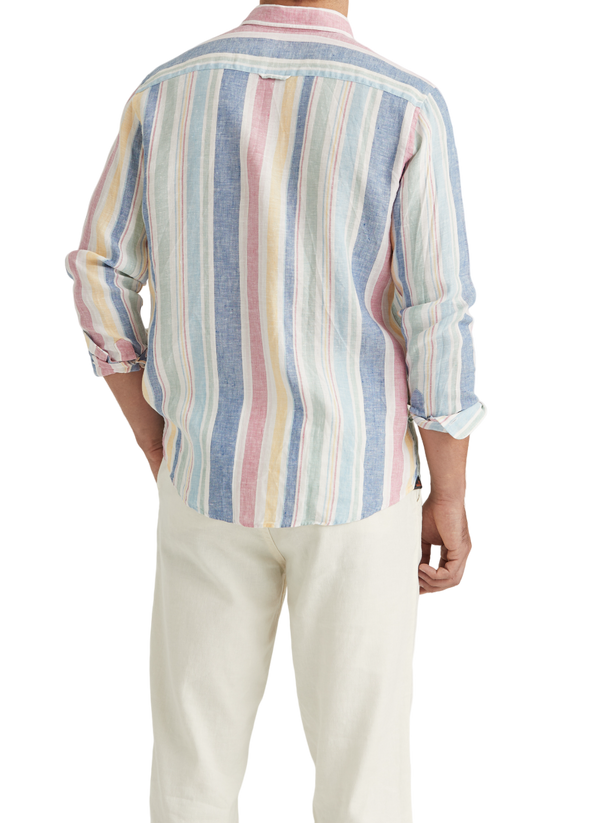Linen Happy Stripe Shirt - Blue