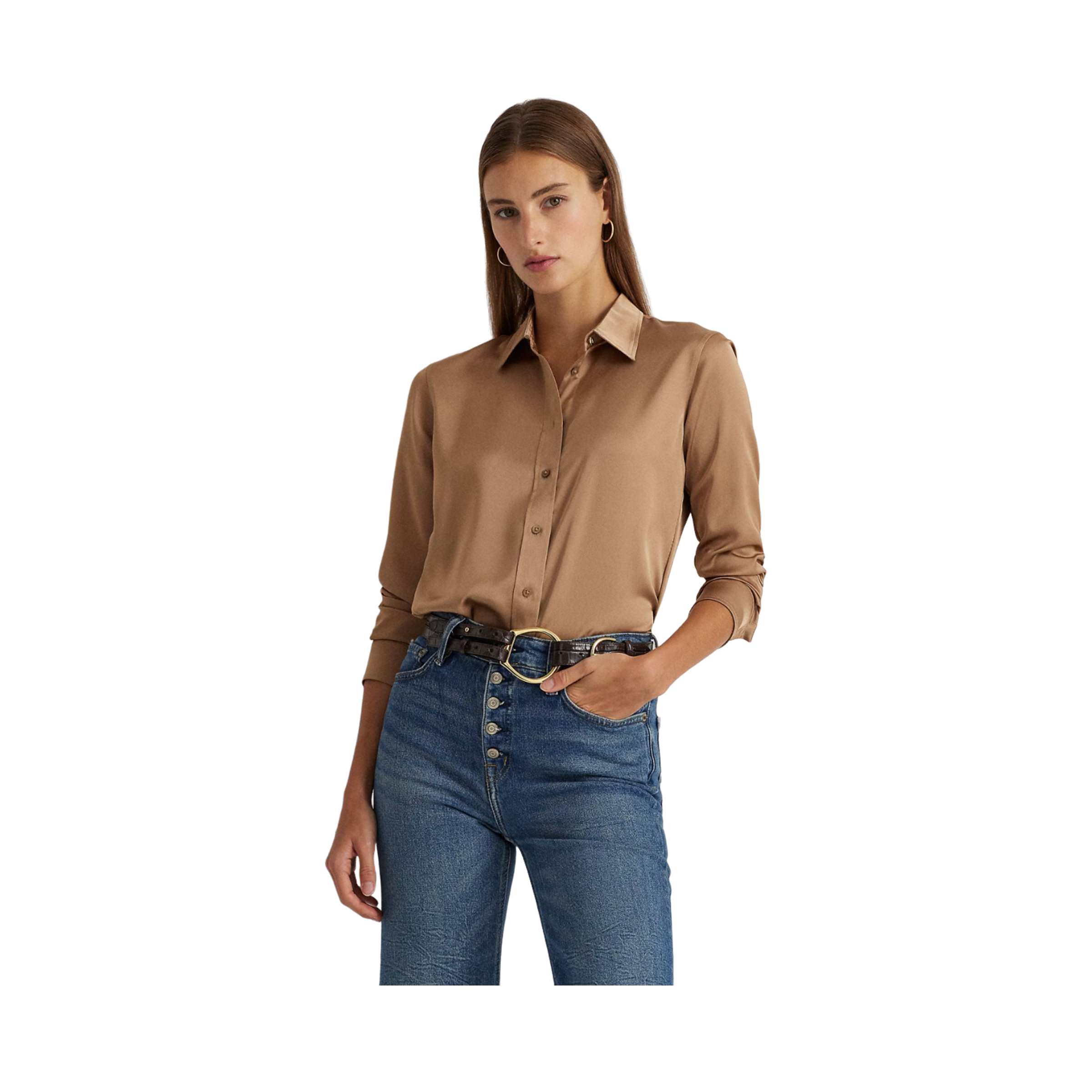 Jamelko Long Sleeve Button Front Shirt - Beige