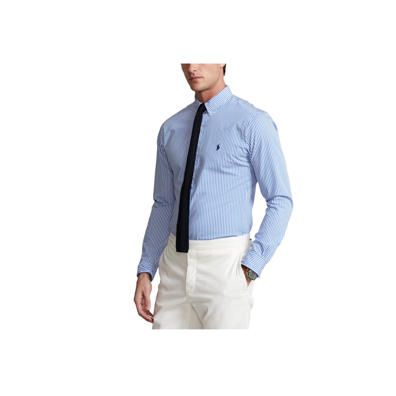 Custom Fit Striped Stretch Poplin Shirt - Blue