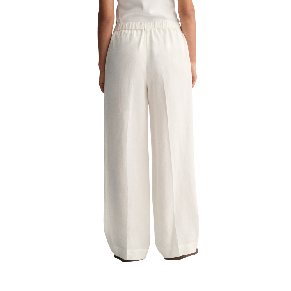 Relaxed Linen Blend Pull On Pants - White