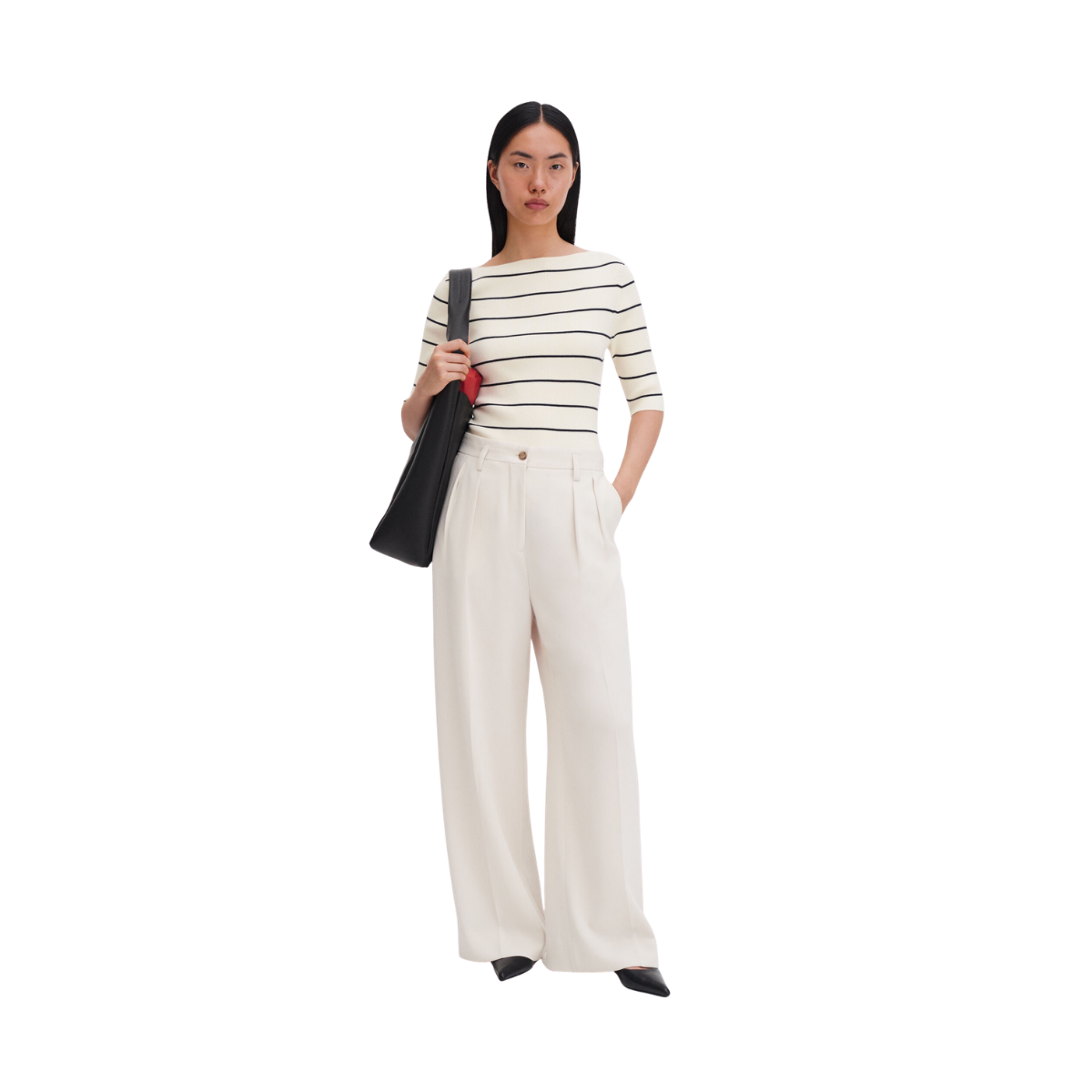 Boatneck Rib Top - White/Navy