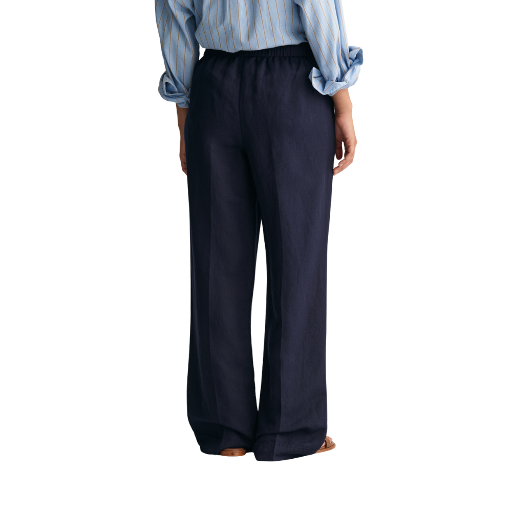 Relaxed Linen Blend Pull On Pants - Blue