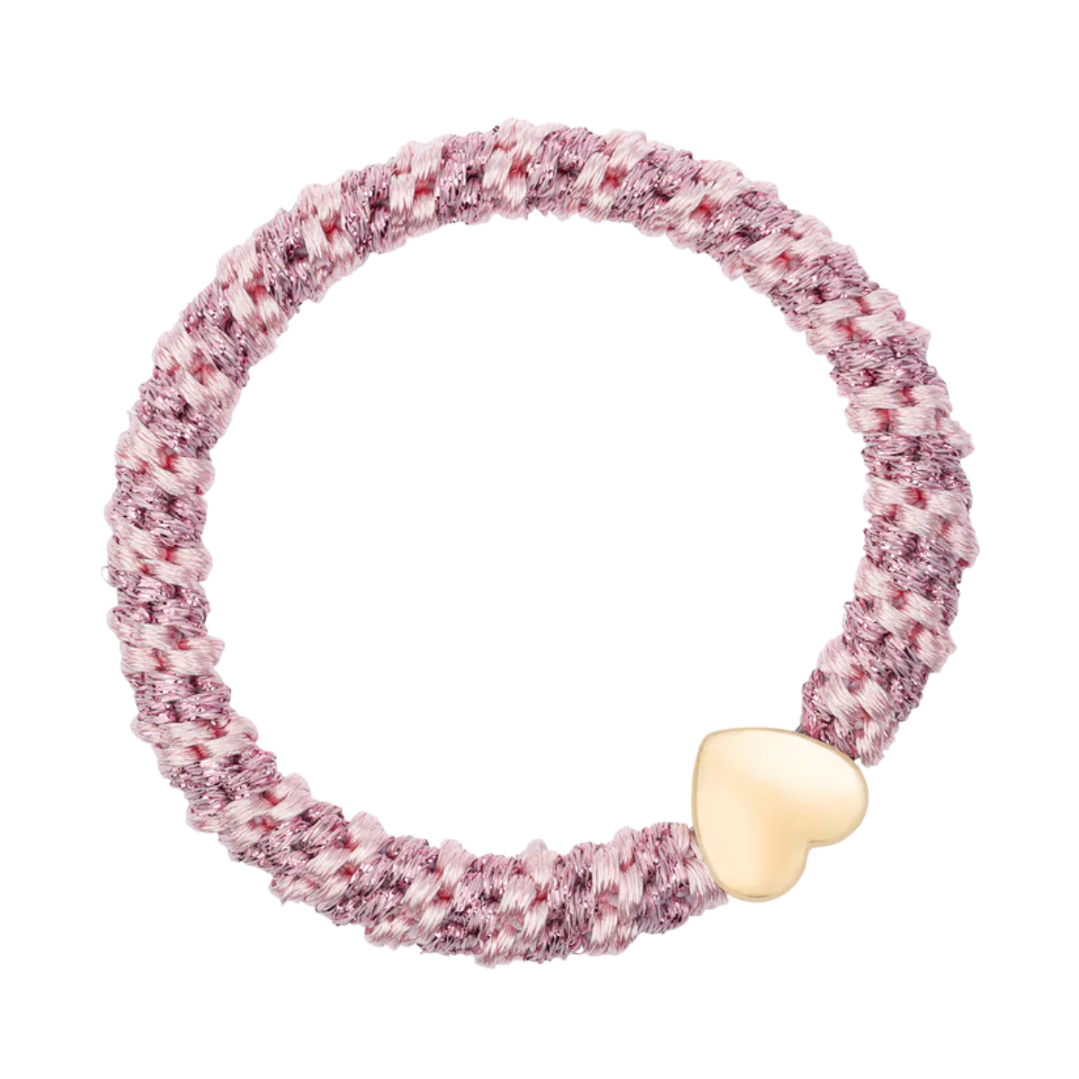 Fat Hair Tie W/Gold - Cotton Candy Glitter Stripe W/Heart