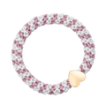 Fat Hair Tie W/Gold - Cotton Candy & White Glitter Stripe W/Heart