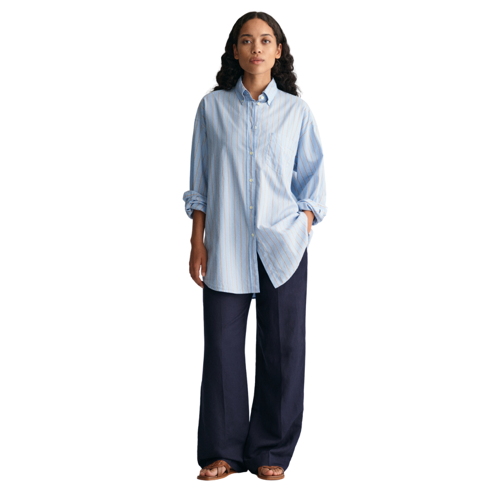 Relaxed Linen Blend Pull On Pants - Blue