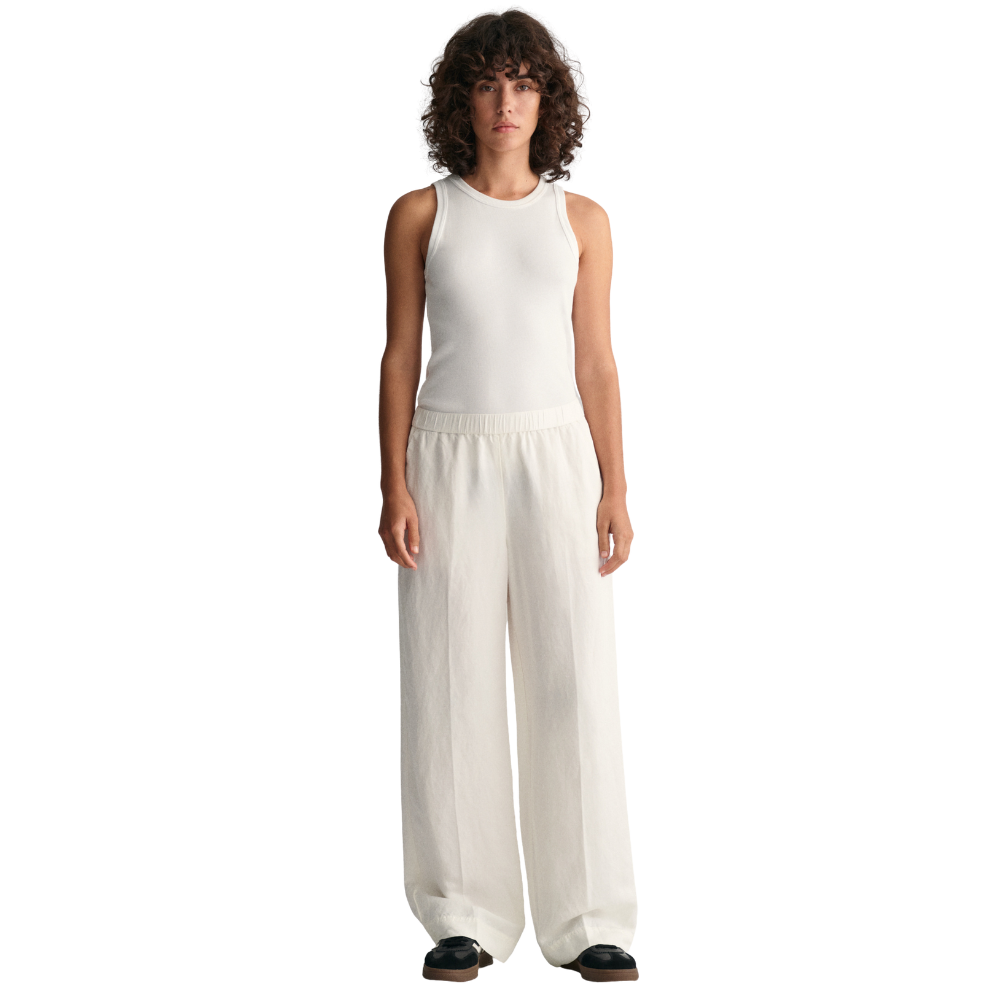 Relaxed Linen Blend Pull On Pants - White