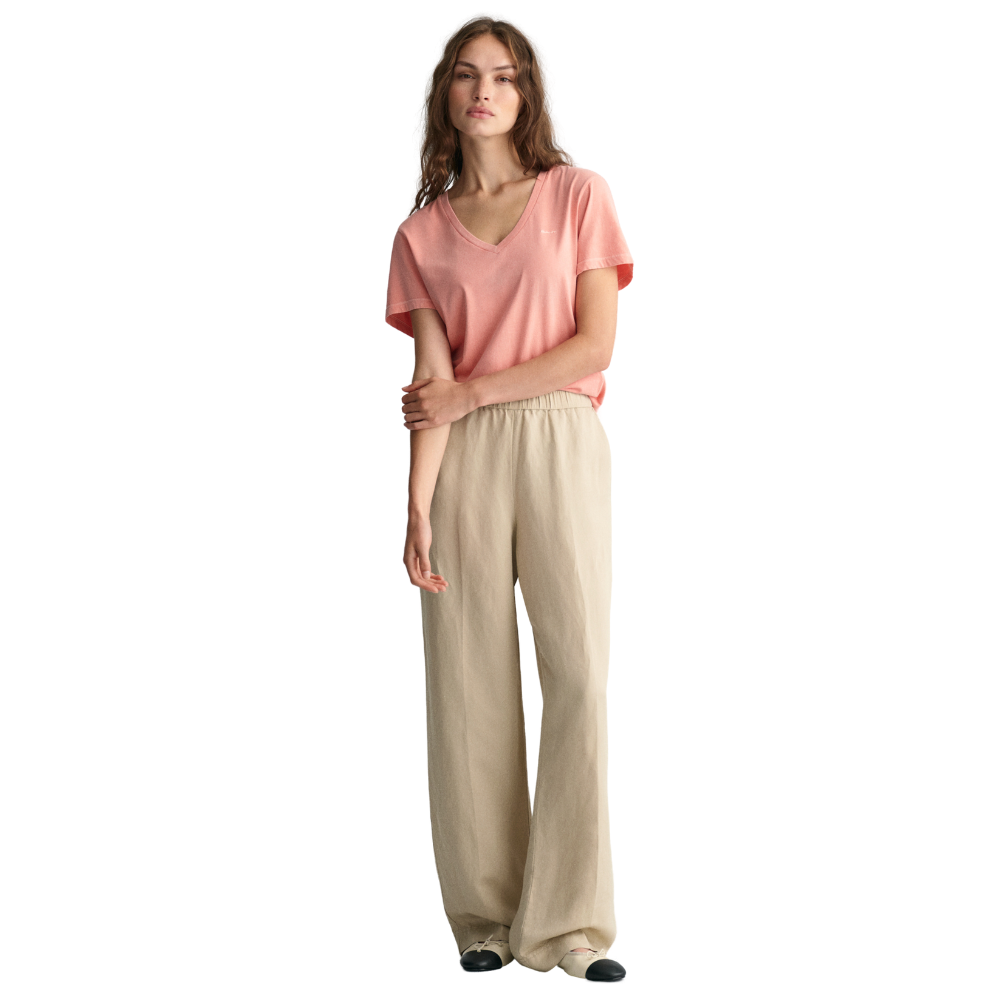 Relaxed Linen Blend Pull On Pants - Beige