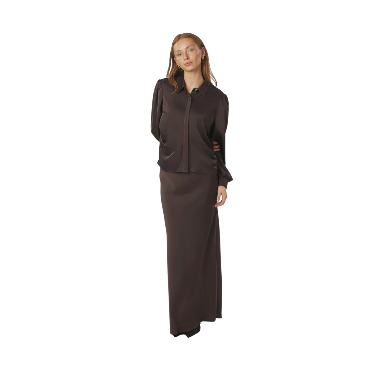 Fransala Heavy Sateen Shirt - 676 Dark Brown