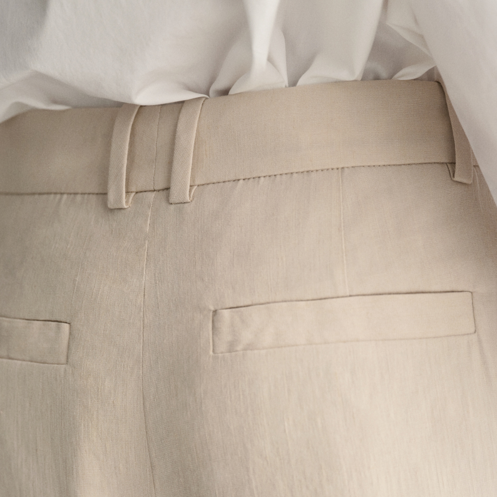 Relaxed Stretch Linen Tailored Pant - Beige