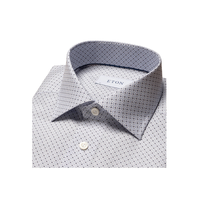 Slim Fit Micro Floral Print Signature Poplin Shirt Cut Away Collar - Blue