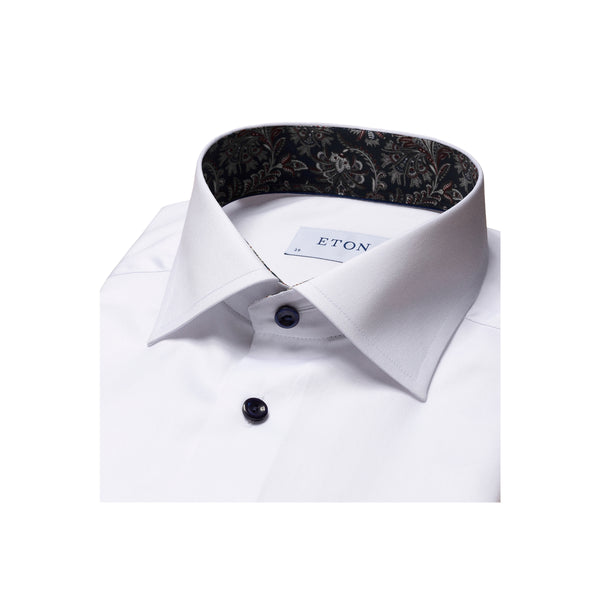 Contemporary Fit Paisley Effect Signature Twill Shirt Cut Away Collar - White
