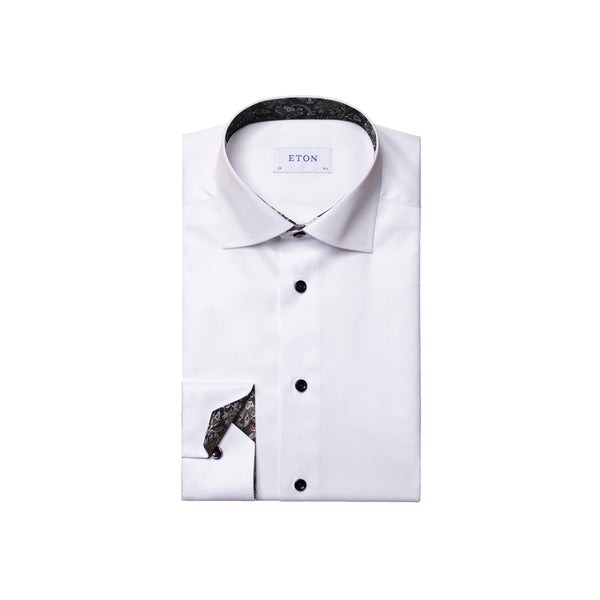 Contemporary Fit Paisley Effect Signature Twill Shirt Cut Away Collar - White
