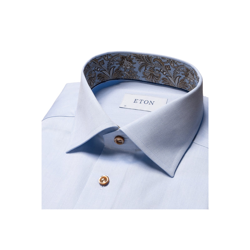 Slim Fit Paisley Effect Signature Twill Shirt Cut Away Collar - Blue