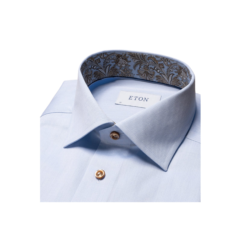 Contemporary Fit Paisley Effect Signature Twill Shirt Cut Away Collar - Blue
