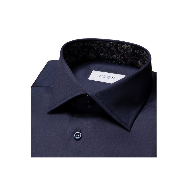 Slim Fit Paisley Effect Signature Twill Shirt Cut Away Collar - Navy