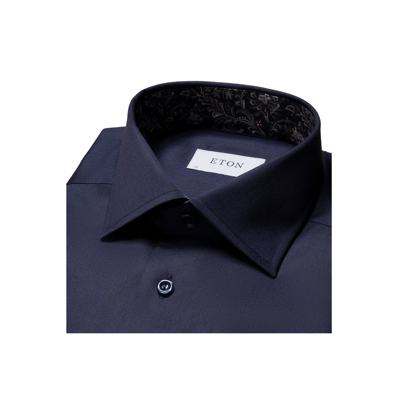 Contemporary Fit Paisley Effect Signature Twill Shirt Cut Away Collar - Navy